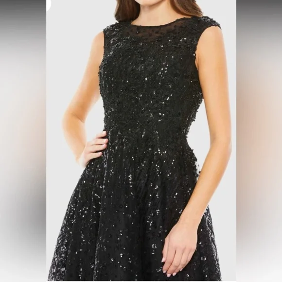 Mac Duggal Sequined Cap Sleeve Fit and Flare Dress - Size 2